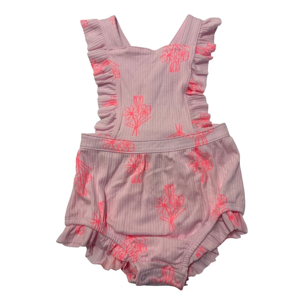 Baby  Romper Pink Ribbed Floral Ruffle Strap 6-9 M baby girl playwear Cat & Jack